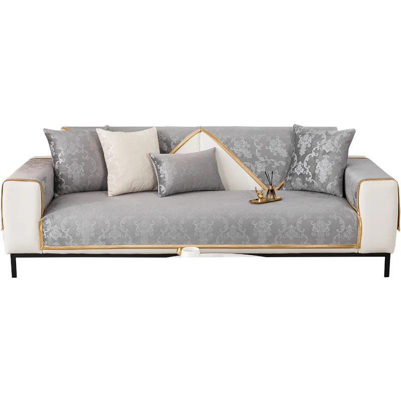 High-end Universal Sofa Cushion Cover black Fabric Soft Towel Gold Edge L Corner Seat Slipcover Chair Pad Living Room 4 Seasons 6