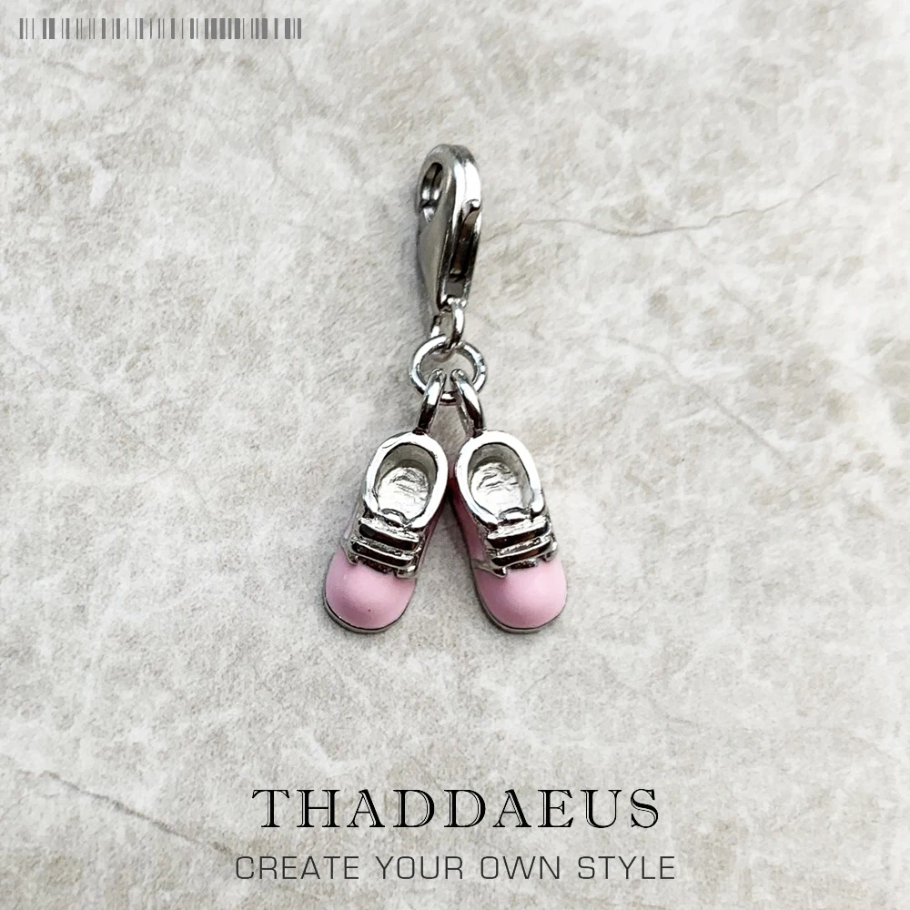 Baby Shoe Dangle 925 Sterling Silver Charm With Pink Color Jewelry For