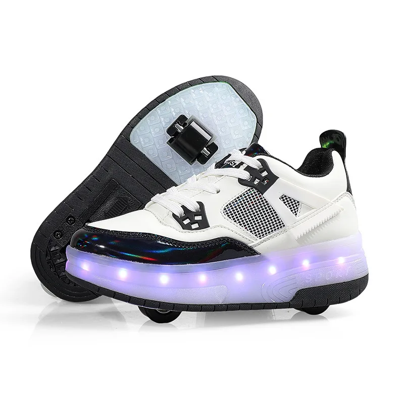 Kids Two-wheeled Walking Shoes 2023 Children Shoe Students Charging Luminous Shoes Adult LED Lights Roller Skate Shoes