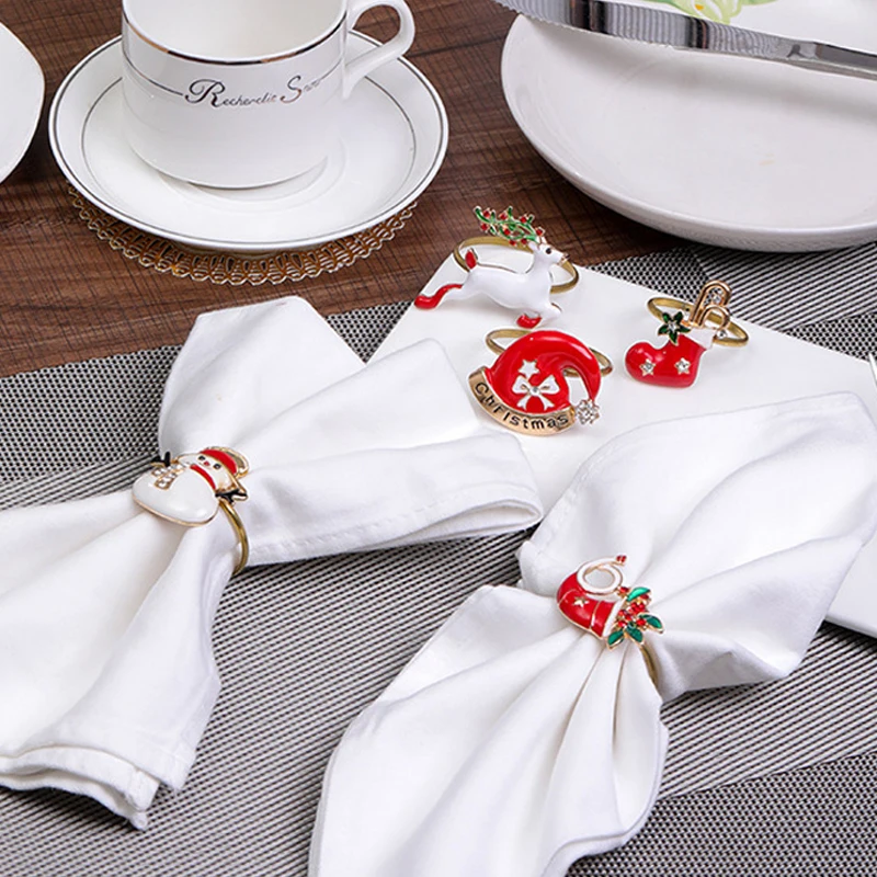 25Styles Christmas Santa Claus Snowman Napkin Holder Ring Cloth Buckle Party Dinner Anniversary Birthday Event Table Decor