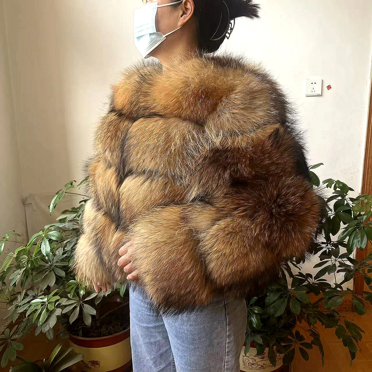 WEFURLENA  Real Raccoon Fur Coat  Winter Jacket Women natural Raccoon  fur coat Street warm long sleeve Natural Luxury Jackets 2