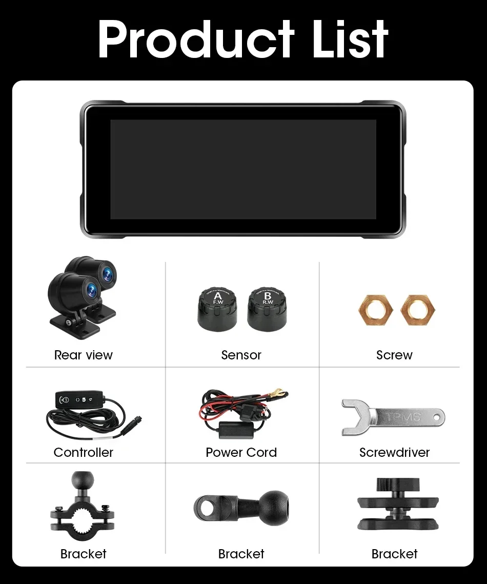 Srnubi 6,86" 2K Motorrad DVR GPS Motorrad Navigator CarPlay Android Auto IP67 Wasserdicht Staubdicht Touchscreen Dual Kamera – Detail 31