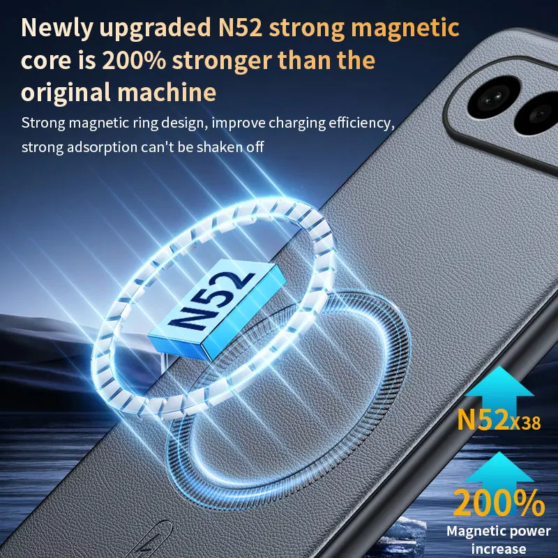 Camera Protection Leather Texture Case with Magnetic Wireless Charging - Slim and Stylish Design