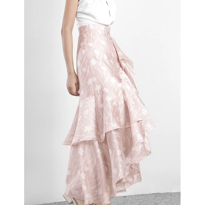 

Women's Runway Fashion Spring Summer Designer High Quality Irregular Long Pink Skirt Female High Waist Skirt TB2566