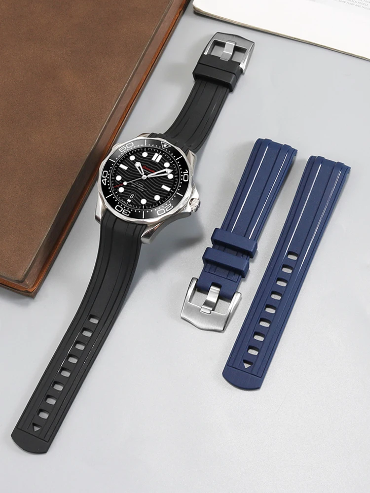 Cinturino Per Orologio In Silicone In Gomma Fluorosa Per Immersione Di Alta Qualità Per Omega New Seamaster 300 Ocean Rolex Daytona Yacht Blue Watch S