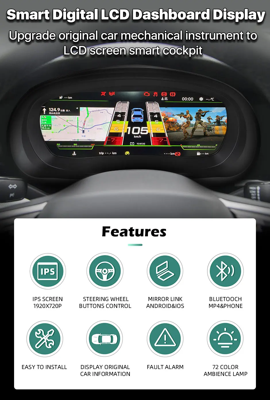 12.5 Inch Digital Dashboard Monitor for Volkswagen Golf 6/7 and Golf