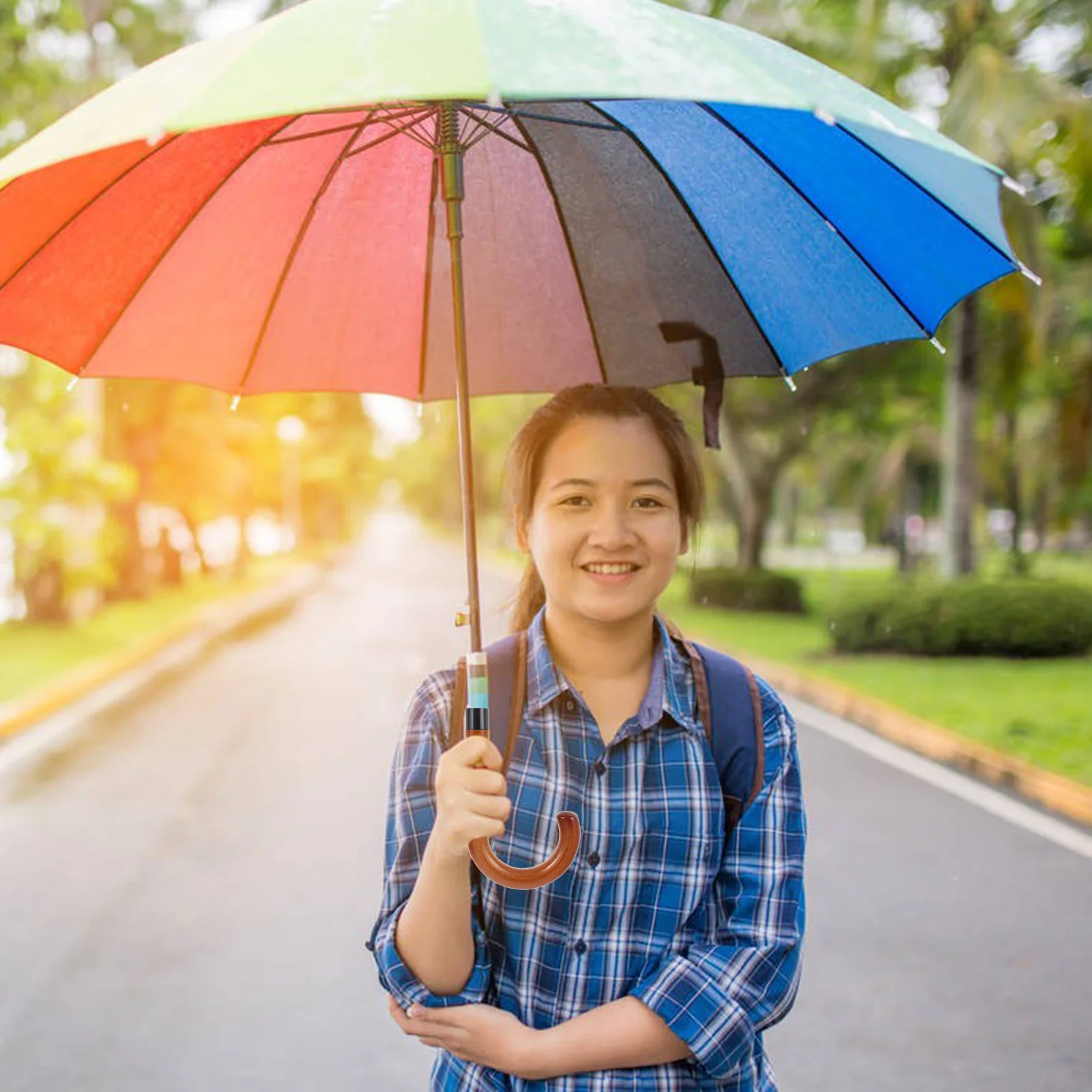 Curved Grip Umbrella Handle Replacement Part Foldable Wood Component For Rain Umbrella Accessories