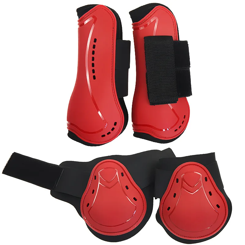 Horse Protection Leg Guard Boots Front Hind Leg Boots Adjustable PU Shell Wrap Protective Boots Horse Fly Leg Guards Set 2