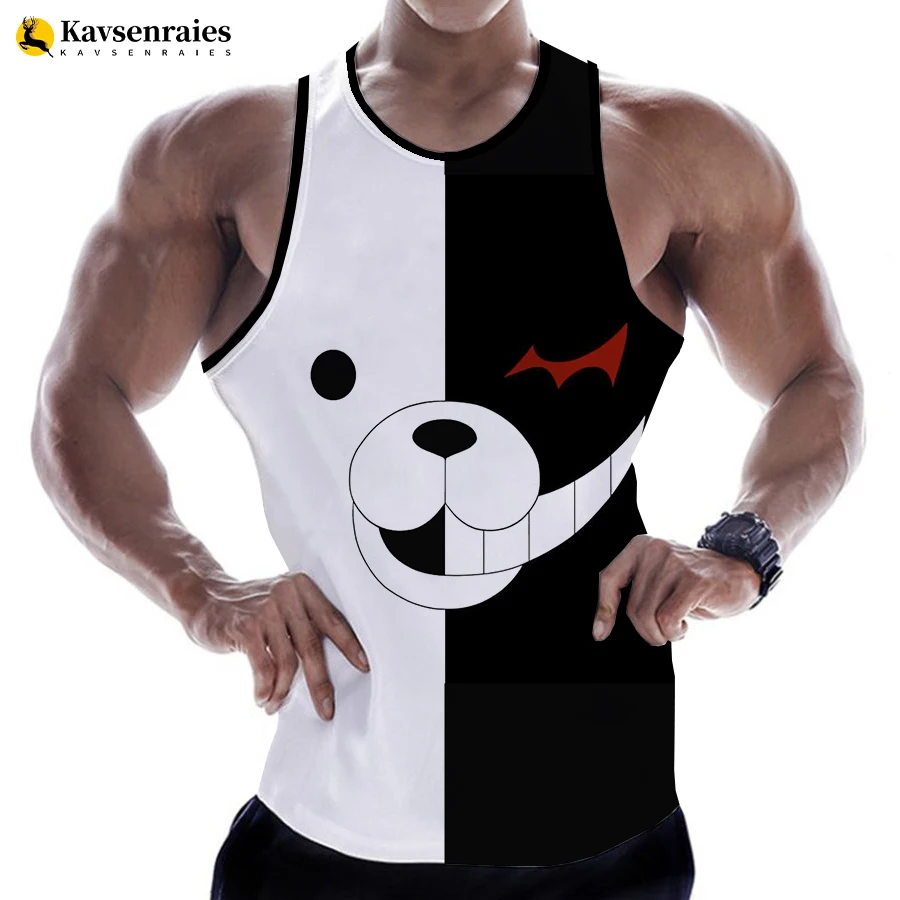 

2023 New Danganronpa Monokuma 3D Printed Tank Tops Men Women Harajuku Streetwear Oversized Sleeveless Shirts Men's Clothing