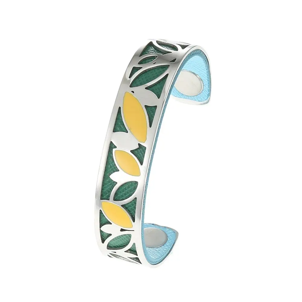 

Koaem Enamel Women's Leaf Stainless Steel Bracelet 14MM Cuff Multi functional Leather Femme Pulseiras Jewelry