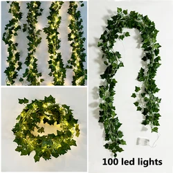 Luminous Artificial Ivy Vine Wall Decor with LED Silk Leaves (A - 100 led light)