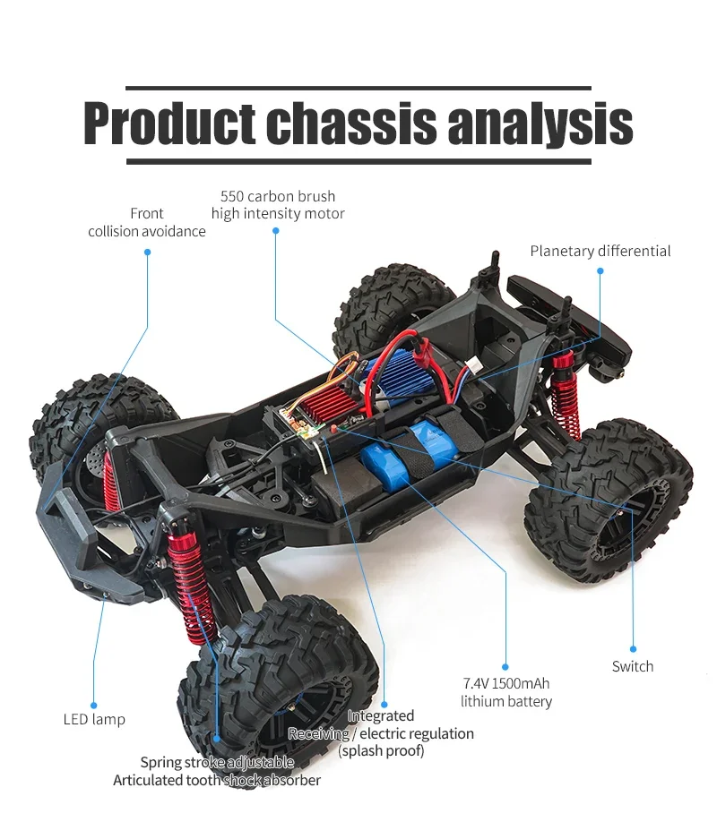 JT10101 1/10 RC Car 2.4G Remote Control Crawler 550 Carbon Brush Strong Motor 4WD Off-Road Desert Climbing Car Remote Truck Toys 4
