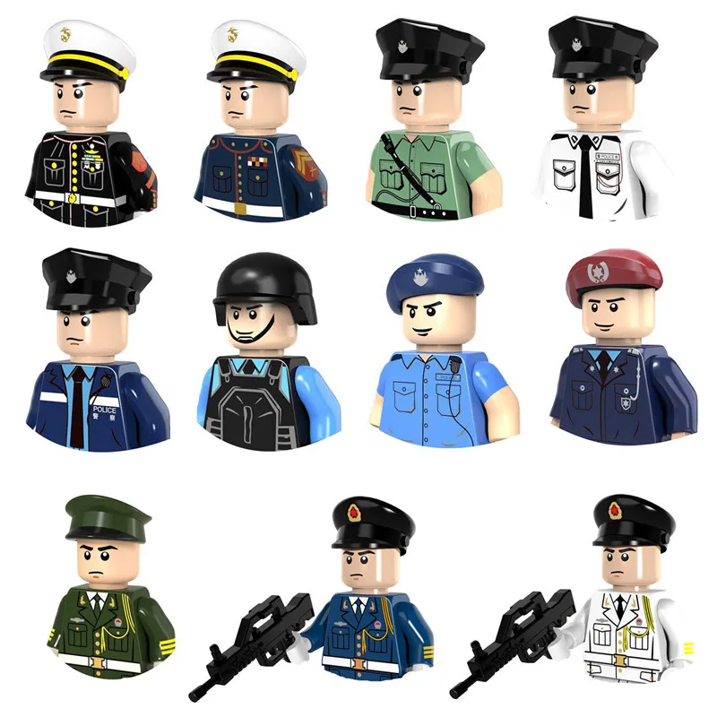 Mini City Police Firefighter Serie Building Block Marine Flying Tiger Special Police Soldier Puzzle Assembly Doll Model Kid Toys