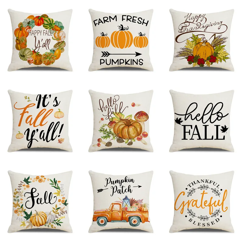 

Happy Thanksgiving Cushion Cover Fall Printed Sofa Cushion Pillow Cover Home Decor Party Car Bedding