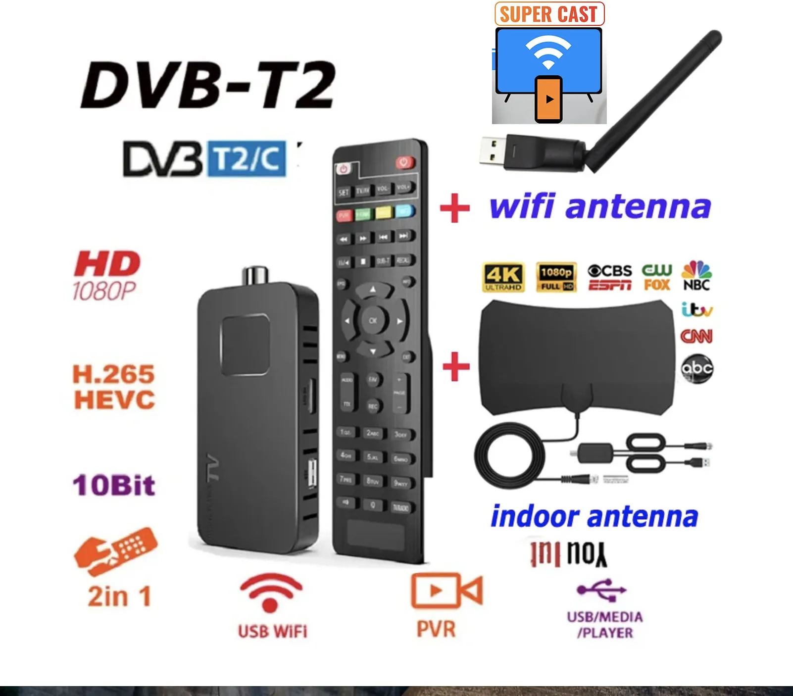 Europa h.265 hevc DVB-T2 sintonizador dvb-c pvr de alta definição