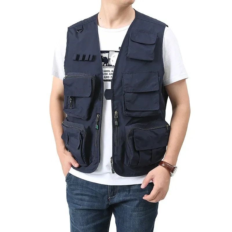 Coats Tactical Vest for Men Sleeveless Jacket Leather Vests Leisure Motorcyclist Hunting Fishing Clothing Pocket Camping Work