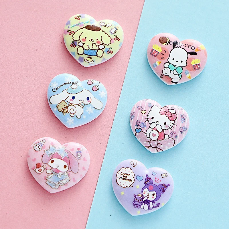 

1Pc Anime Sanrio Figure Heart Shaped Hello Kitty Cinnamoroll Kuromi Kawaii Hairpin DIY Scrapbook Jewelry Accessories Decoration