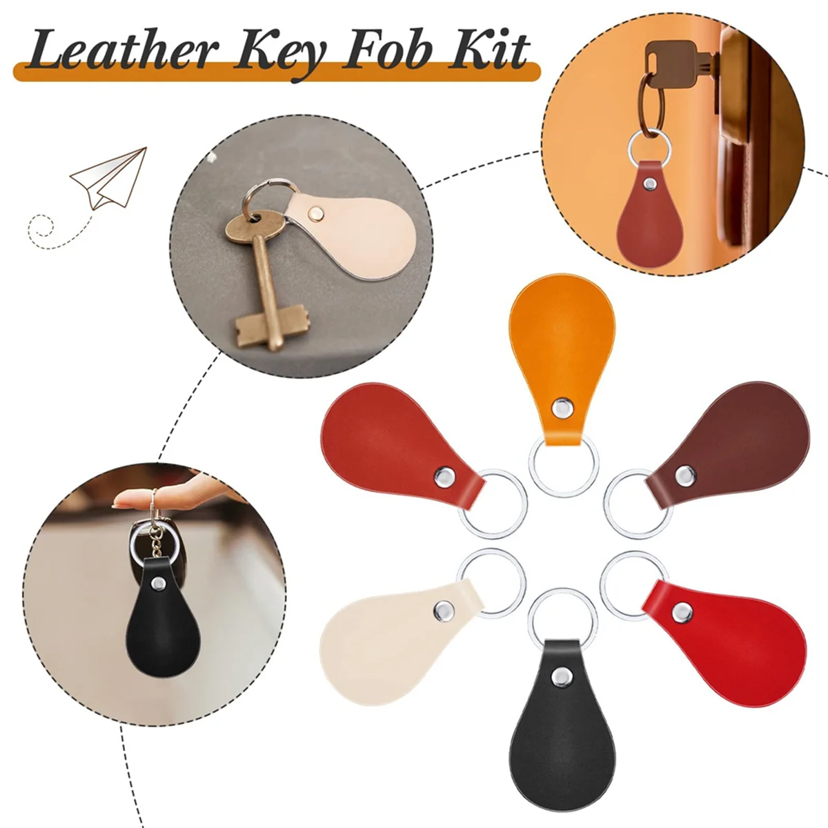 60 Pcs Pu Leather Key Fob Kit Leather Key Fobs Blanks with Rivets and Key Rings Leather Keychain for DIY Laser Engraving