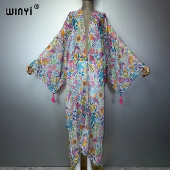 WINYI Women's Bohemian Kimono Holiday Kaftan Beachwear Loose Cardigan Evening Dress Luxury Dubai Cover-Ups Beach Outfit 1