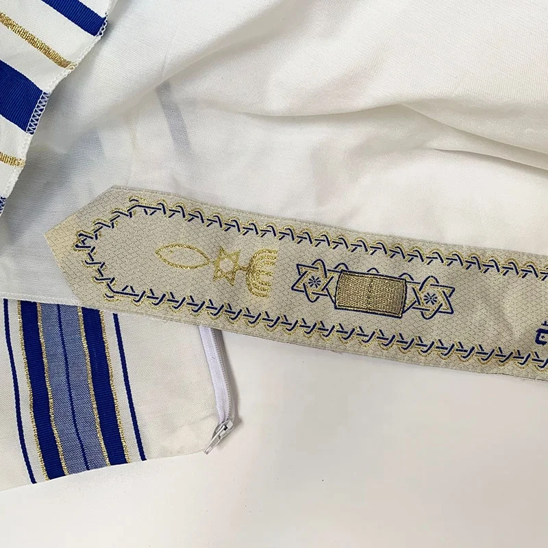 Messianic Tallit Prayer Shawl Talit Blue And Gold With Talis Bag Israel Tallit Judaism Tzitzits Set