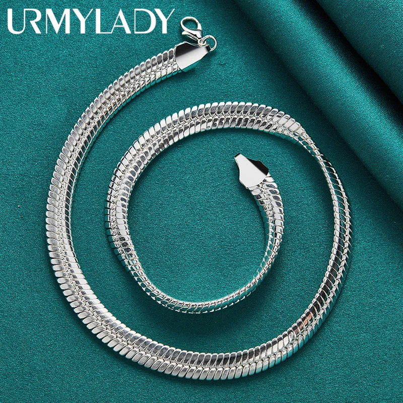 URMYLADY 925 Sterling Silver 8mm Flat Snake Chain Necklace