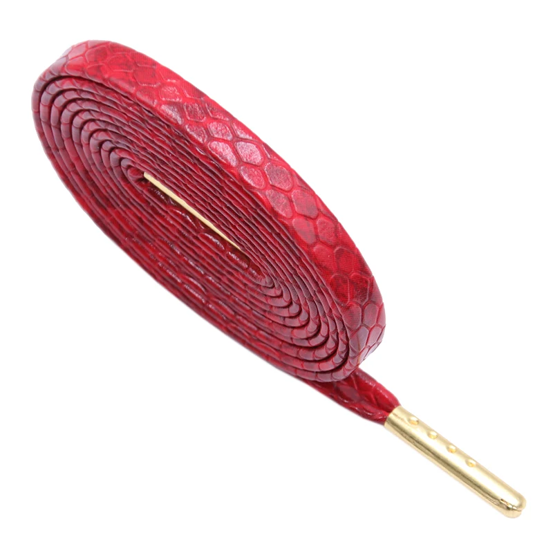 6 Colors Flat Snakeskin Snake Shoe Laces Luxury PU Leather LE ShoeLaces with Gold Metal Aglets for Leather Shoes Shoulder Bag