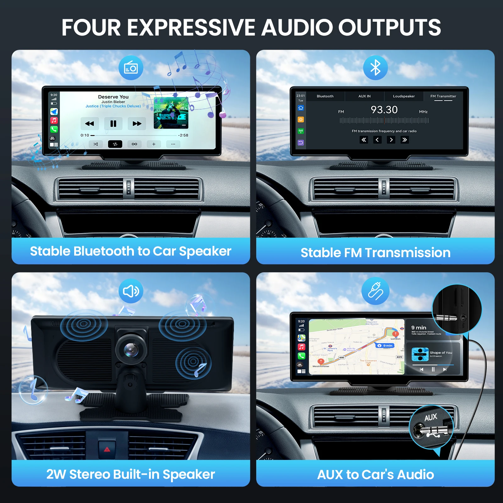 Wireless Carplay Screen 4K Dash Cam 1080P Backup Camera Android Auto GPS Airplay Mirror Link Easy Install 10.26"
