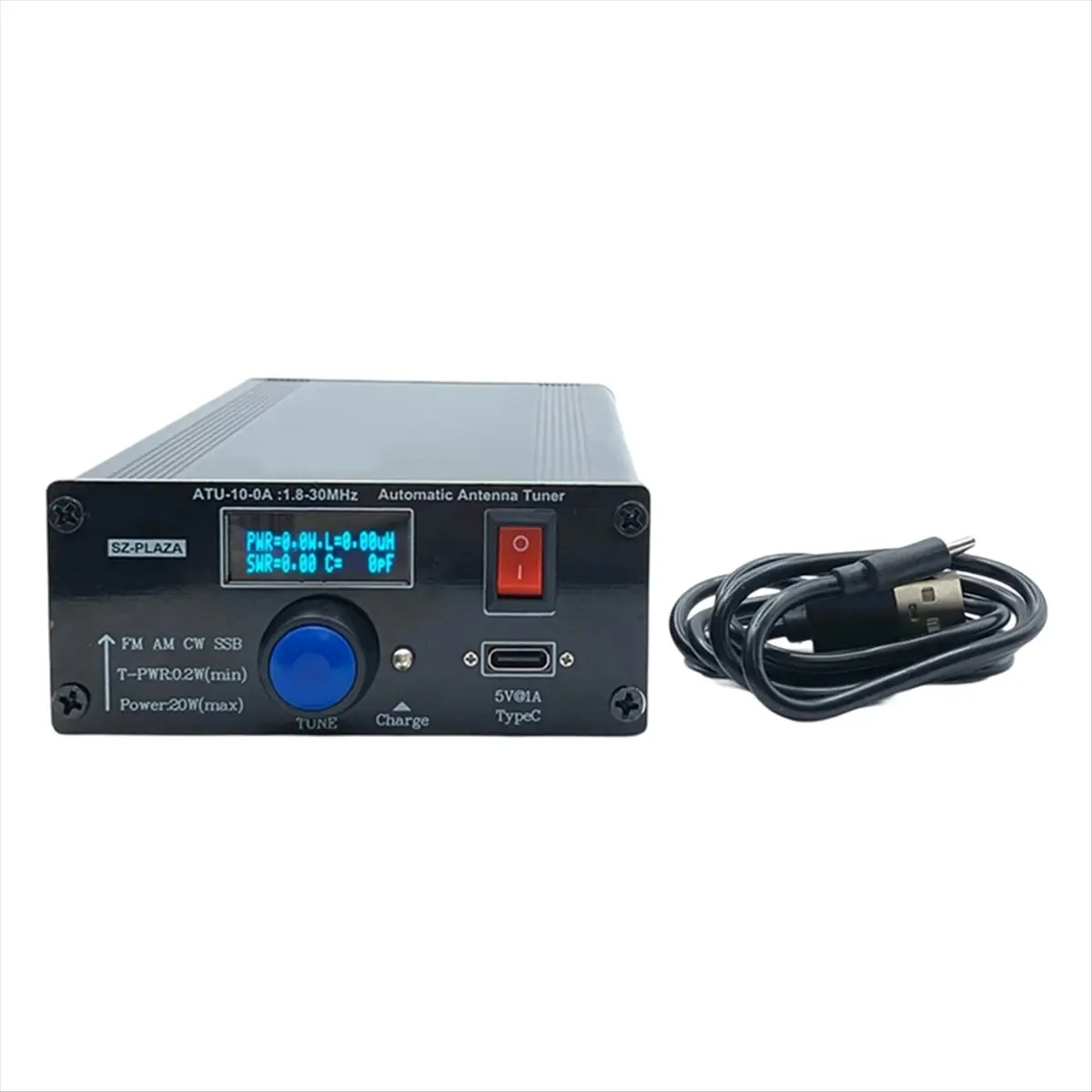 A73T ATU-10-0A 단파 자동 안테나 튜너 20W 1.8-30MHz 단파 전력계(타입-C 케이블 포함) 신호 수신 부품