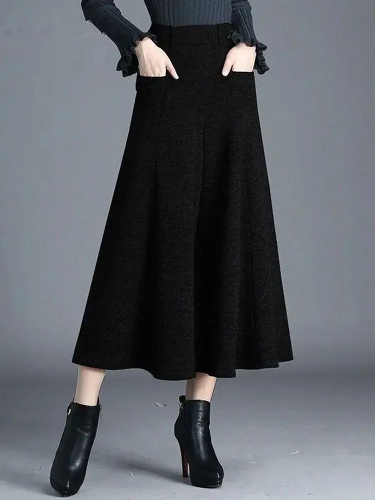 Autumn Winter Woolend Culotte Pants Elegant Womens Thick