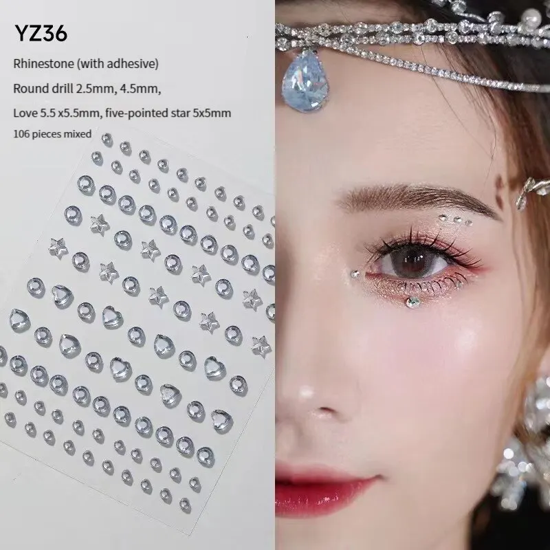 2 Blatt künstliche Diamant Glitzer tatoo Aufkleber für Make-up Frauen  Lidschatten Gesicht Strass Schmuck Augen Make-up Kristall - AliExpress