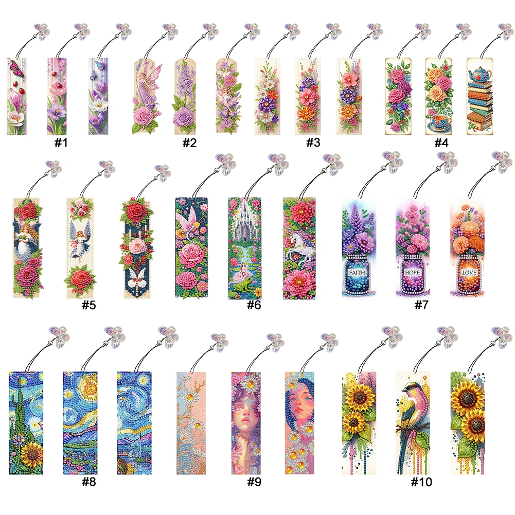 Special Shape Flower Diamond Bookmark 5D DIY Diamond Painting Kit 3Pcs