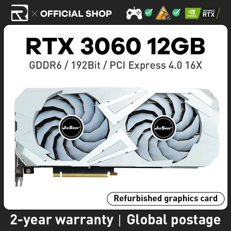 Rtx 3060 12Gb Jieshuo Schede Grafiche Nvidia Geforce Dual Fan Gddr6 192Bit Dp * 3 Pci Express X16 4.0 Gpu Supporto Computer Gaming