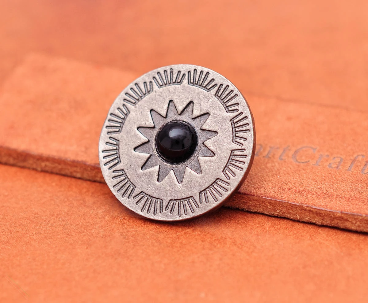 10 Stück 30 mm Antik Silber Ethno Sonne Totem Blume Lederhandwerk Gürtel Zubehör Hardware Himmelblau Türkis Concho Screwback – Detail 11