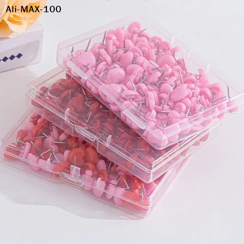 【AyS】50/100Pcs 2026 하트 모양 플라스틱 품질 코르크 보드 안전 컬러 압정 푸시핀 사무실 학교 액세서리 용품