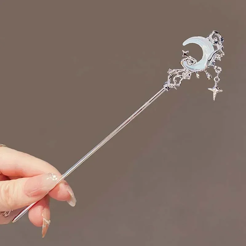 Hair Accessory Pearl Hairpins Hair Stick Hair Clip Hair Headdress Jewelry Accessories Bridal Headwear Hair Band Crown Hair Comb Moonlight Stone Chinese Star Moon Hairpin Women Woven Personality Headpiece
