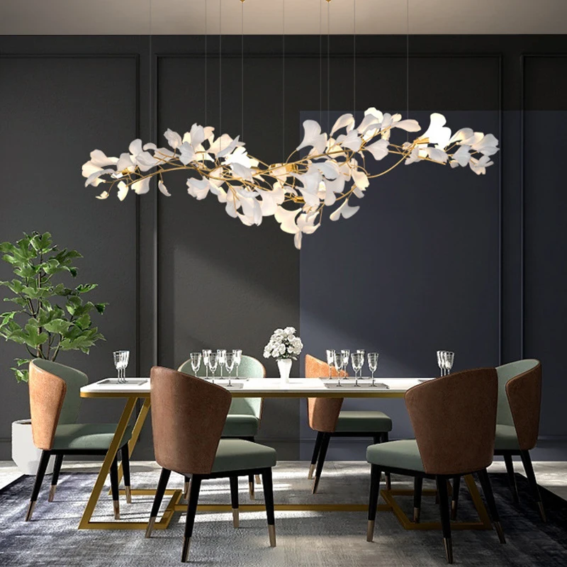 LED Chandelier Modern Ceramics Ginkgo Biloba Decoration Villa Living Room Indoor Hanging Lights Fixture