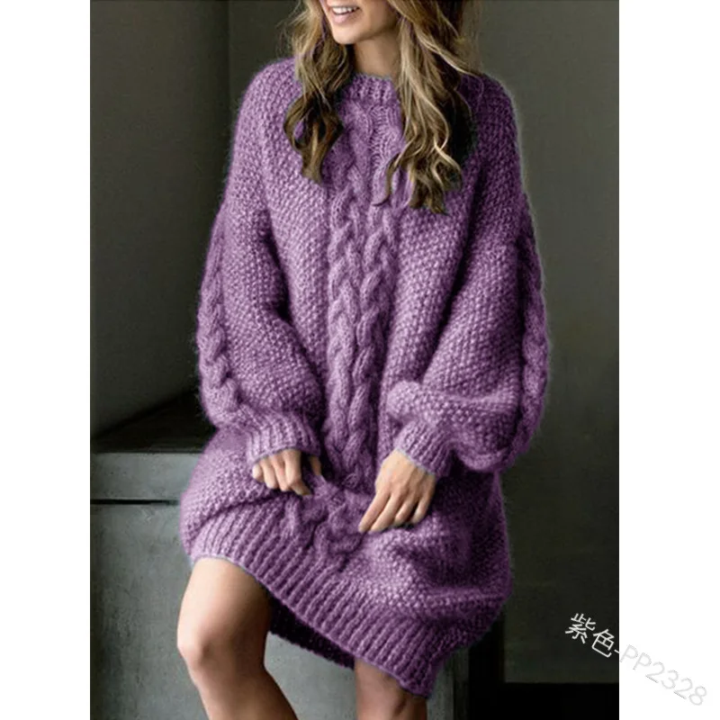 New Autumn And Winter Women's Fashion Long Sleeves Pure Color Casual O-neck Knitting Sexy Outfits Sweater Dress Pullovers cardigan