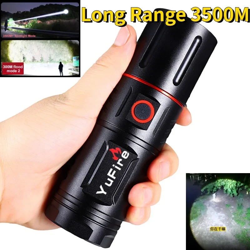 High Lumen LED Flashlight USB Rechargeable Flashlights Outdoor Waterproof Torch Emergency Light for Camping Hiking