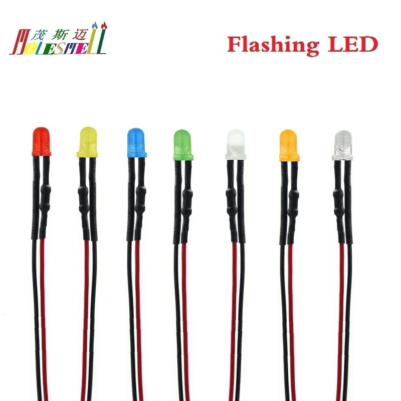 10pcs 3mm Flashing 9V 12V DC Diffused/Water Clear LED Pre-Wired Red Yellow Blue Green White Orange R/G R/B RGB Fast/Slow Flash