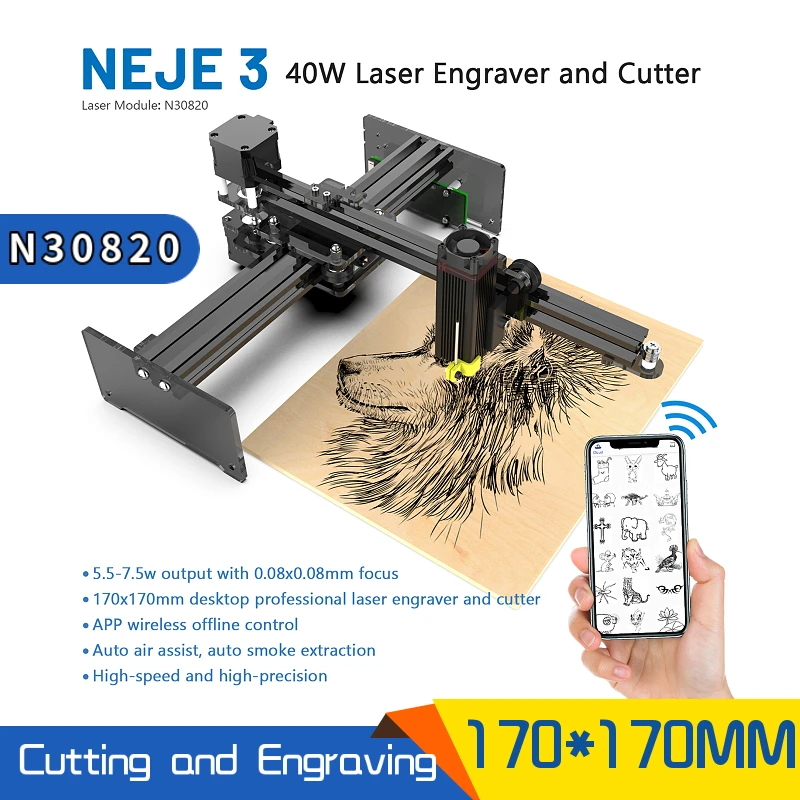 

NEJE 3 40W N30820 Laser Engraver, 5.5-7.5W Output CNC Laser Cutter / Printer, 3D Wood Router Engraving and Cutting Machine