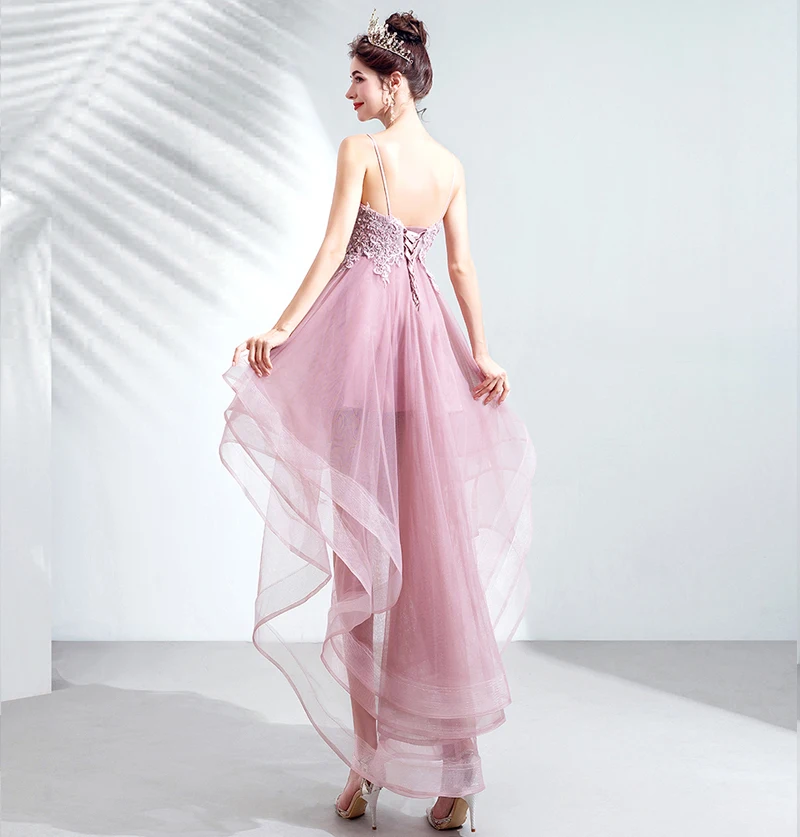 Plus Size Short Front Long Back Cocktail Dresses V Neck Spaghetti Strap vestido de festa High Low Fromal Gown