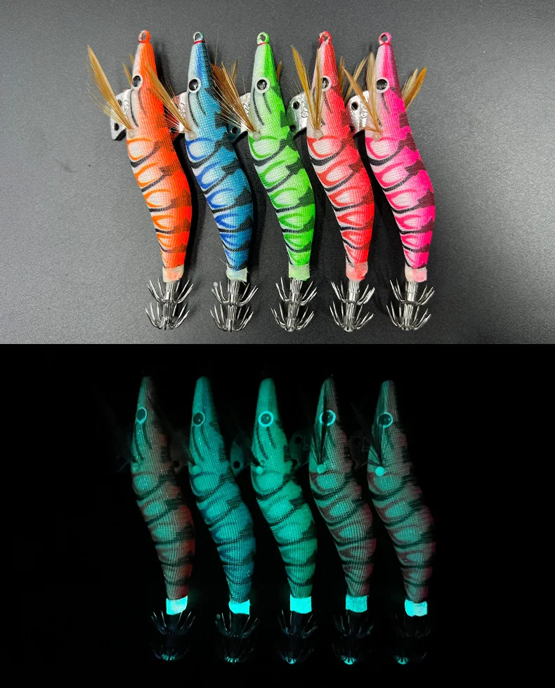 ShareShark 10 Stück/Set Angelköder aus Holz, Leuchtende Tintenfisch- und Oktopus-Köder mit 3D-Augen, Harter Köder, Angelzubehör – Detail 3