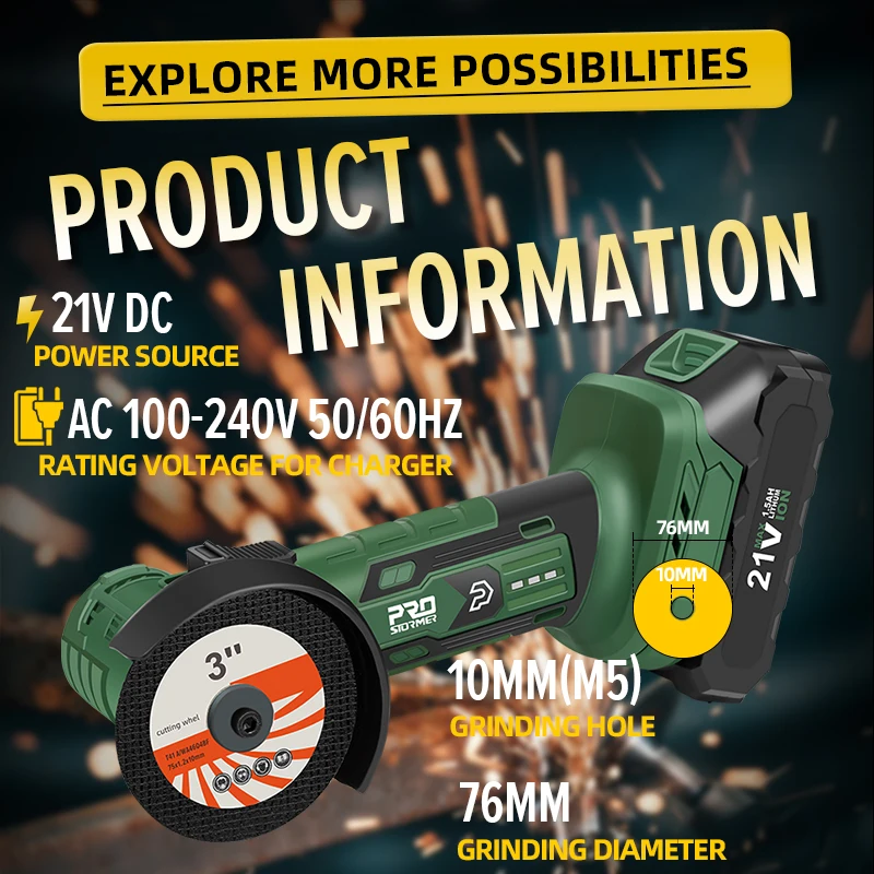 Brushless Angle Grinder 21V Cordless 19500RPM Polishing Grinding Machine 1500mAh Electric Power Tools For Home By PROSTORMER 2