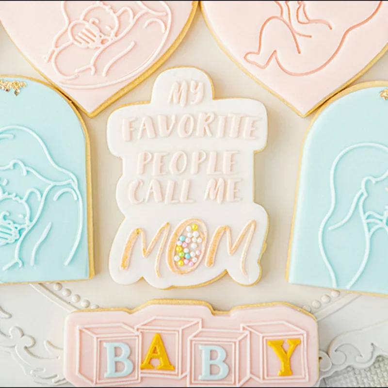 Mommy To Be Cookie Cutter Press Stamp Embosser Acrylic Baby Fondant Sugar Craft Pregnant Gift DIY 3D Baking Biscuit Cutter Mould Cookie Cutter Baking Mold Cookie Mould Fondant Cutter Cookie Maker Press Kit Pastry Cutter