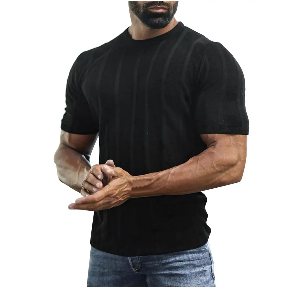 

Men Shirts Fashion 2024 Men'S Crew Neck Knit T Shirt Solid Color Striped Ropa Para Caballero Shirts For Men Trendy Summer 2024