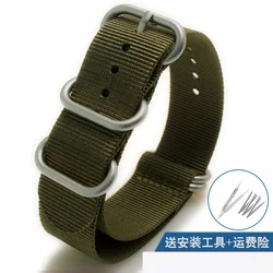 Waterproof Breathable Nylon Canvas Watch Strap - Sporty & Fashionable Wristband Accessory - 22mm (Army green silver)