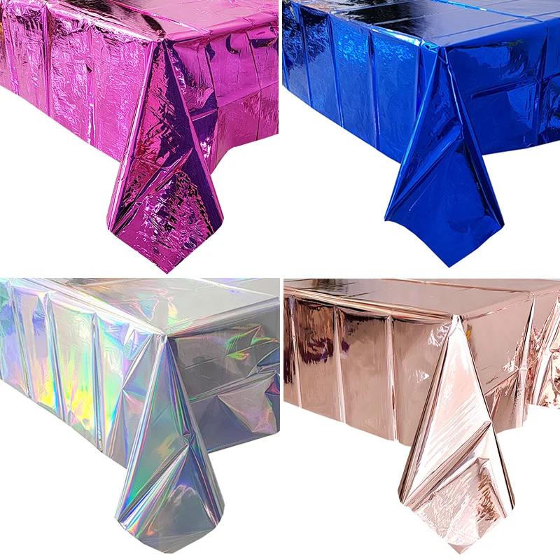

Aluminum Foil Disposable Waterproof Rectangular Table Cloth Birthday Party Decoration Festive Tablecloths for Table
