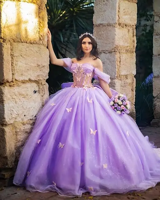 

Бальное платье принцессы с открытыми плечами, платье Quinceanera, украшенное бисером, розовое платье на день рождения, бальное платье с аппликацией на выпускной, со шнуровкой, Ba