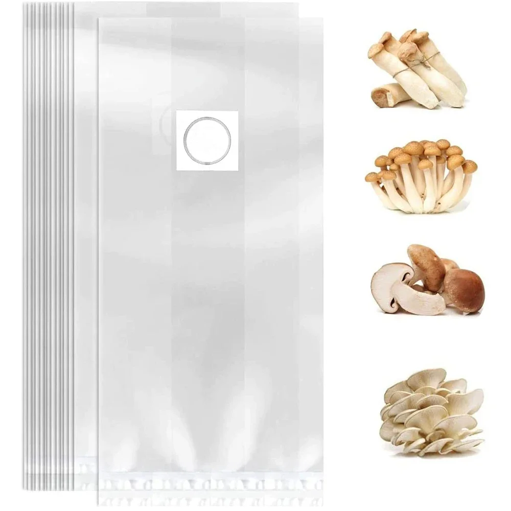 10PCS Mushroom Grow Bags High Temperature Resistance with Breathable 0.2 Micron Filter Mushroom Growing Sealable Myco Spawn Bags
