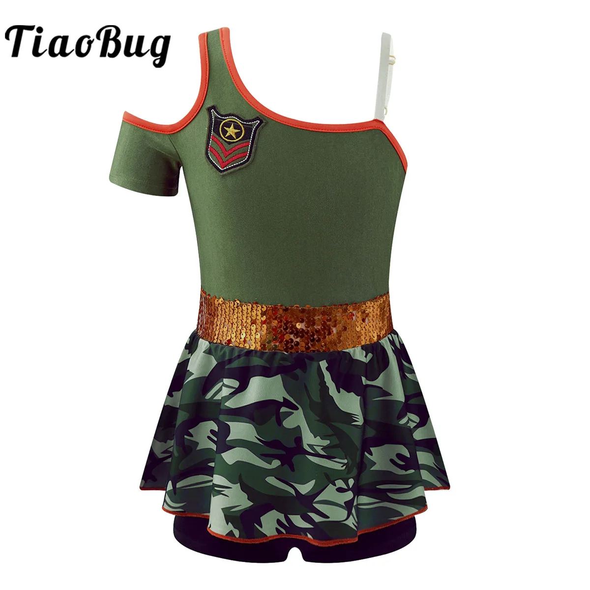 

Kids Girls Sequins Leotards Police Cosplay Costumes Camouflage Print Skirted Jumpsuit Bodysuit Halloween Cosplay Fancy Dress Set
